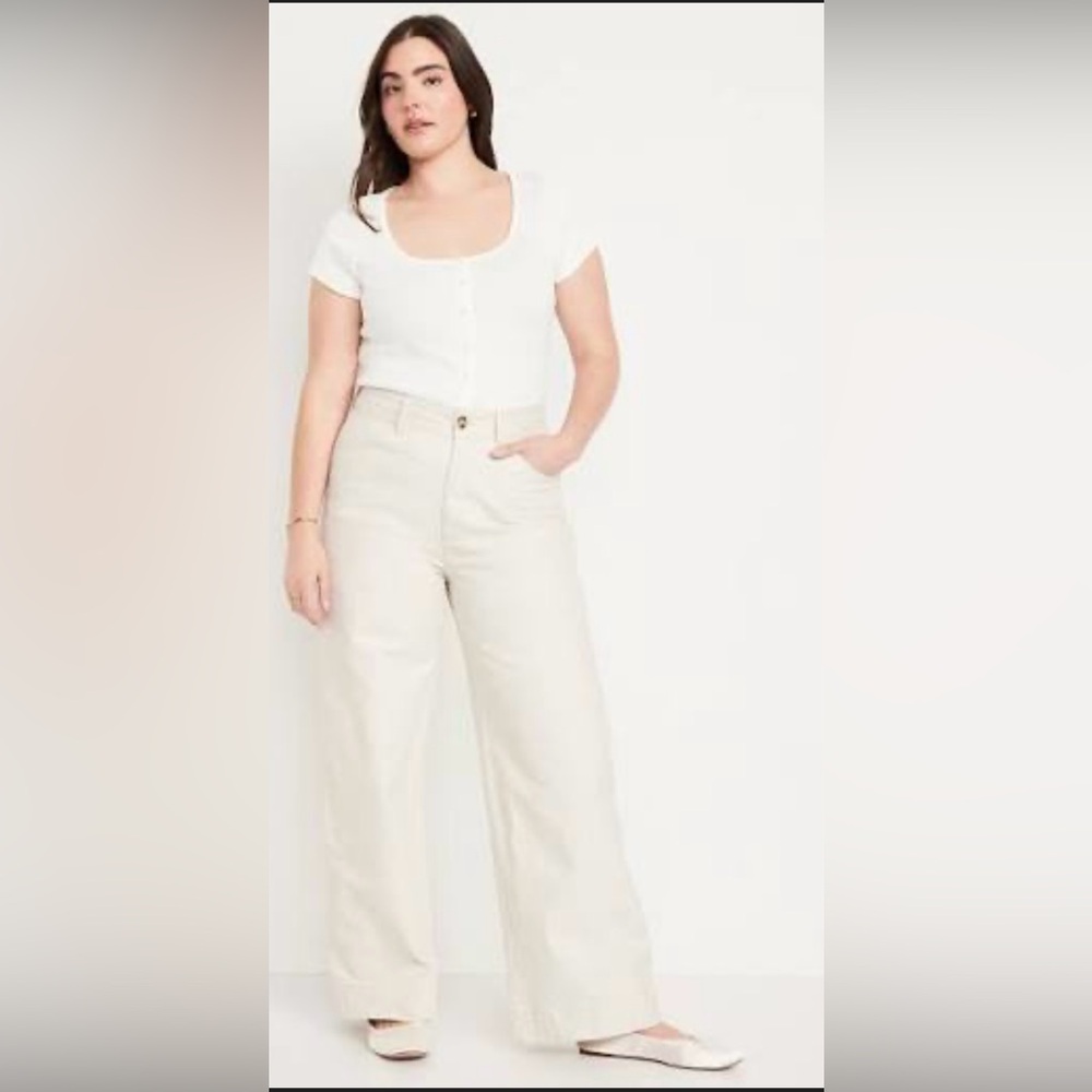 Old Navy Extra High Waisted Mariner Wide Leg Pants - Khaki